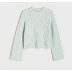 Brodie Cable Cashmere Crop Sweater in Soft Mint Size XS